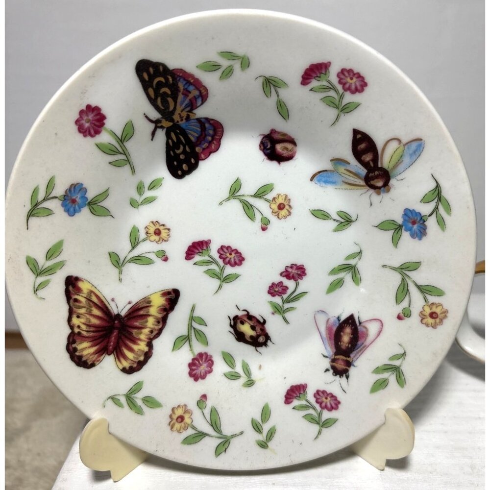 Teaopia Butterfly Tea Cup & Saucer Set of 2 Porcelain Bees Floral - Picture 3 of 13